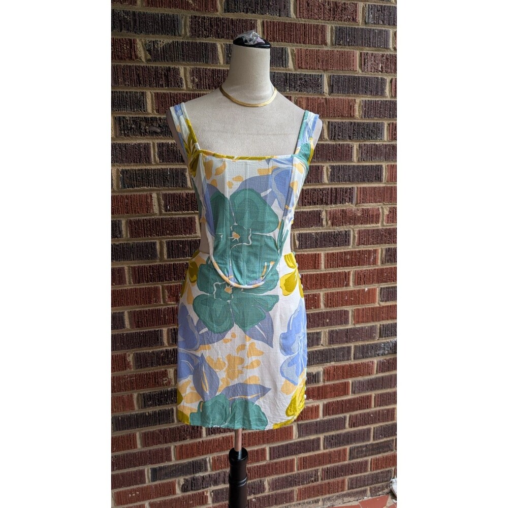 Sabo Floral Cutout Mini Dress- Multicolor Linen Blend- Backless- Sz 4